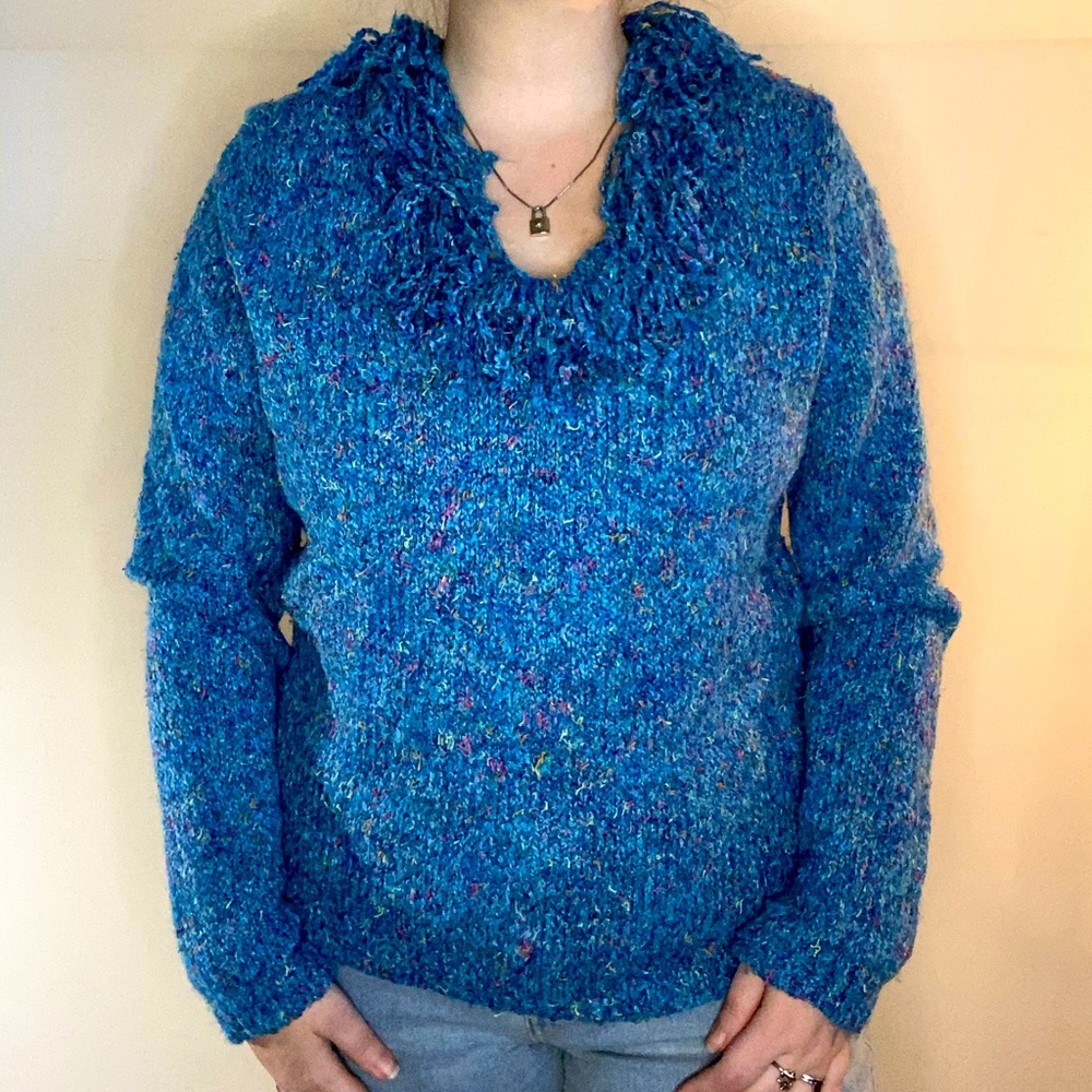 Ruby Rd. Blue Knit Confetti V Neck Sweater - Picture 4 of 4